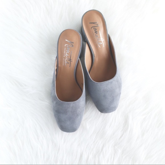 Nanette Lepore Shoes - Nanette Lepore "Sabrina" Dove Gray Suede Mules